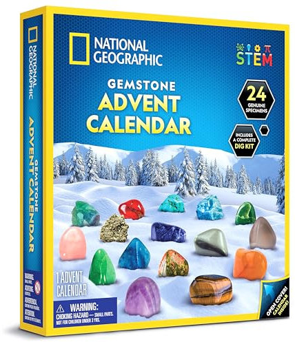 National Geographic - Calendario de Adviento de piedras preciosas 2025, edición limitada, calendario de cuenta regresiva de Navidad para niños con 24 gemas, colección completa de rocas, kit de
