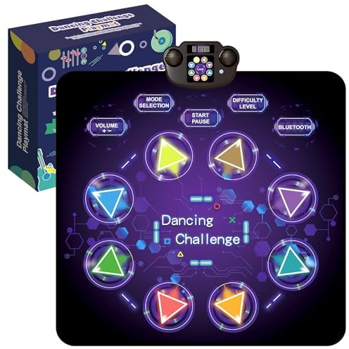 Tigvio Tanzmatte, Wiederaufladbar Tanzmatte für Kinder ab 3 4 5 6 7 8 9 10 11 12 Jahre, Musikmatte mit 8 LED Leuchten und Bluetooth, Kinder Spielzeug Weihnachten Geschenke Mädchen 3-12 Jahre