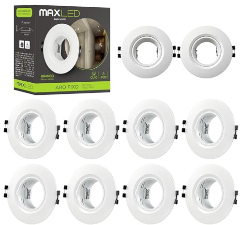 Maxled, Light is Led! 10-Pack Inbyggnadshållare För Led-Spotlampa Gu10, Håldiameter Ø55mm, Aluminiummetall, Vit Rund Takinbyggnadskring För Ljuskällor, Led-Takspot Inbyggnadslampa