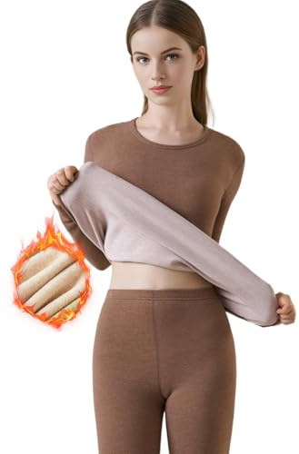 ZSWXF Biancheria Intima Termica da Donna, Calda Maglia Invernale, Tute Termiche Lunghe, Biancheria Intima Funzionale, Biancheria Intima da Sci, Set Sportivo,Marrone,M