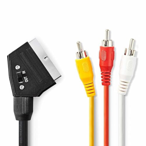 TECHZOCO Cable SCART AV conmutable, Adaptador convertidor Euro Conector, Conversor S-Video 3 RCA, Adaptador Euroconector, 2 x RCA Audio, 1 x RCA Video, 1 x S-Video, 3 Metros