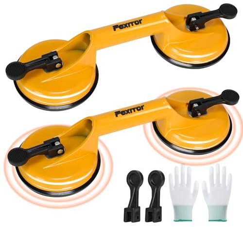 Fexrror 2 Pack Aluminum Glass Suction Cups, 330 lbs Load Capacity Heavy Duty Vacuum Suction Cups, Dual Suction Pads to Lift Glass, Granite, Tile, Metal, Wood Panel