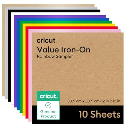 Cricut HTV Heat Transfer Vinyl | Rainbow | 30.5 cm × 30.5 cm | 10 Pack | Iron-On HTV Vinyl for Fabric, Ideal for Custom T-Shirts & DIY Projects