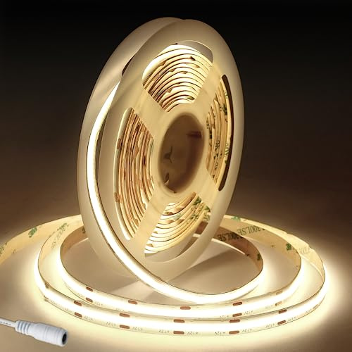 JBdusn 12V Tira LED COB de 4000K, 5m flexible Luces LED 8mm de ancho, 480LEDs/m recortable autoadhesiva strip light, para dormitorio, cocina, proyecto de iluminación DIY (Sin energía)