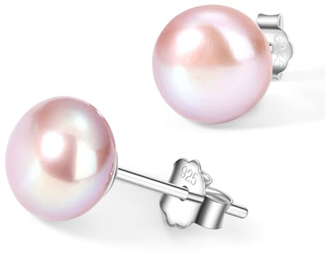 YAMI Boucles d'oreilles Perles de Mer, Boucles d'oreilles Perles Rose-Lilas pour Femme, Perle de 7-7.5 mm en Argent 925, Luxe Exquis, Idéal comme Cadeau, Adapté à Différentes Occasions