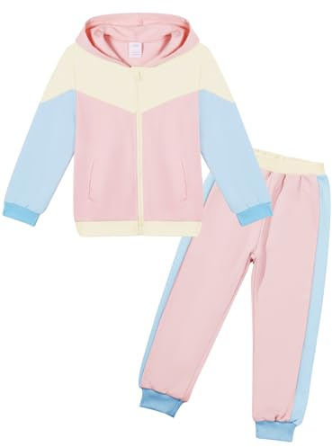 Valcatch Conjunto de chándal para niños y niñas con bloques de color de 2 piezas, traje de jogging, chaqueta sudadera con capucha y cremallera y pantalones deportivos Jooger, ropa casual de estar por