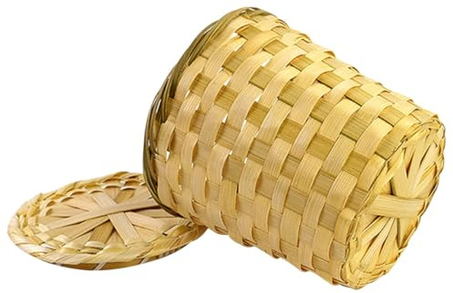 VILLFUL Cestas Mimbre con Tapa Redonda de Bambú Tejida para Guardar Té, Cesta de Escritorio Versátil y Decorativa con Larga Duración y Diseño Pastoral
