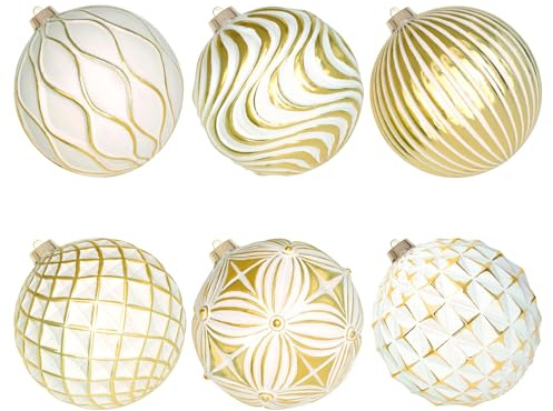 Lanpn Stora julgranskulor för utomhusbruk, stora julgranskulor för utomhusbruk, XXL julgranskulor utomhus, jätte gran, juldekoration, 6 st/15 cm, vitt guld