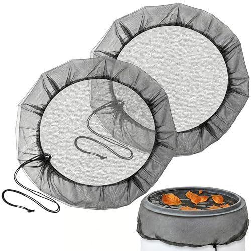 TIHNY 2 Pezzi Rete per Barile di Pioggia, Copertura per Serbatoio Acqua 80 cm con Coulisse, Rete Protettiva Regolabile per Foglie, Zanzare e Detriti, Nero