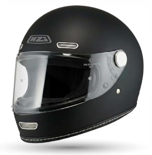 NZI Casco de Moto Integral Vintage Clásico Negro Mate | Unisex Hombre y Mujer