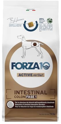 FORZA10 Dog Active Intestinal Colon FASE 1 | Agnello e Sorgo | Alimento Dietetico per Sensibilità Intestinale | Cibo Secco per Cani | Sacco da 10 Kg