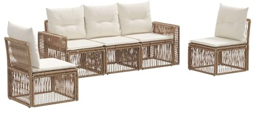 vidaXL Conjunto de sofás de jardín 5 uds. Beige y Blanco Crema