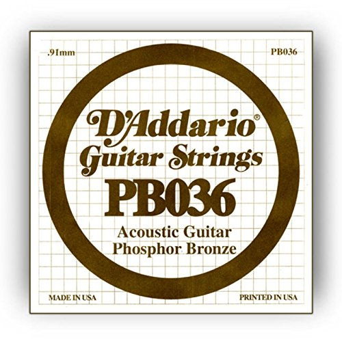 D'Addario PB030 Fosforbronslindad lös sträng för akustisk gitarr, 0,036 gauge