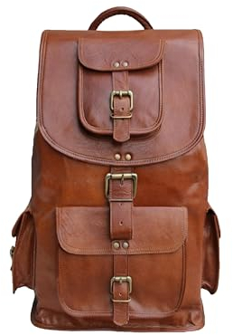 21 Brown Leather Backpack Vintage Rucksack Laptop Bag Water Resistant Casual Daypack College Bookbag Comfortable Lightweight Travel Hiking/picnic For Men