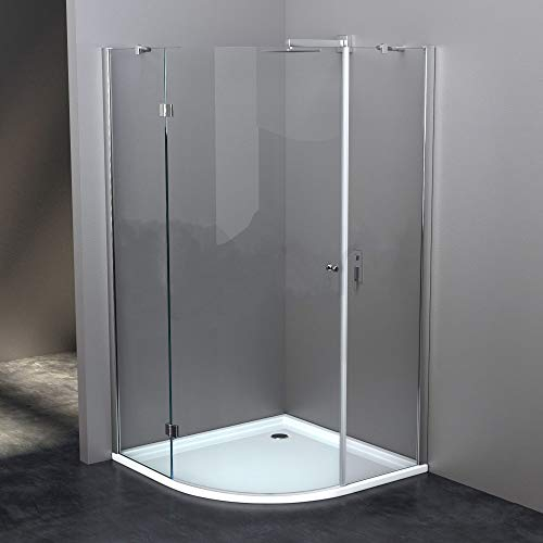 BIJON Duschkabine 90x90 Rund - Runddusche Viertelkreis Eckeinstieg, 8mm ESG, Duschabtrennung, Nano - Größe: 90 x 90 cm, Höhe: 190 cm