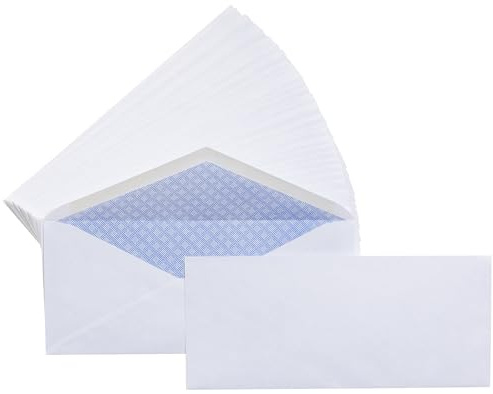 Amazon Basics #10 Security Tinted Business Envelopes for Documents and Invoices, Quality Seal, 4-1/8 x 9-1/2, White, Pack of 500