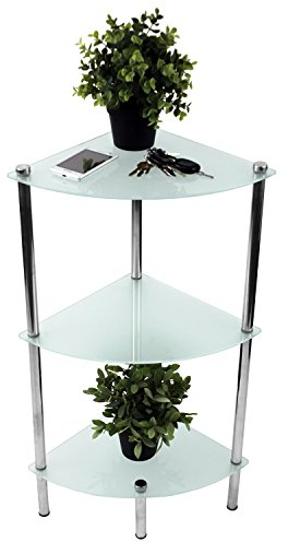 Multistore 2002 Badezimmerregal mit 3 satinierten Glasböden, 32x32x78,5cm, Badregal, verchromt, Badezimmermöbel, Eckregal, Glasregal