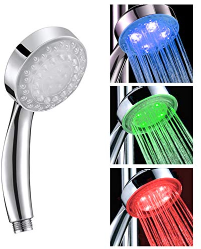 Doccia a LED Soffione - Doccia a Mano 3 Colori Cambianti (Blu/Verde/Rosso) con Sensore di Temperatura, Bagliore d'Acqua, Mano Leggero, Testa Doccia per Bagno, Telefonabile