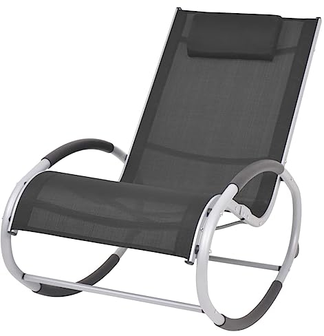 vidaXL Garten Schaukelstuhl Sonnenliege Liegestuhl Gartenstuhl Stuhl Gartenliege Schaukelliege Relaxstuhl Relaxliege Schwarz Textilene