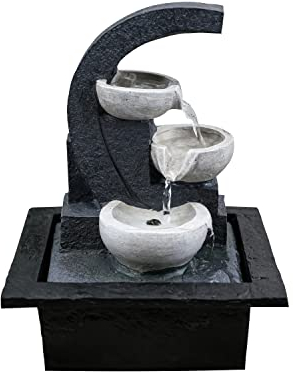 GEEZY Indoor Water Fountain - White Bowls Design Water Feature with LED Lights - Mains Powered & Self-Contained, Table Top, Relaxing & Tranquil - Perfect for Home, Living Room, Office Decor
