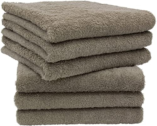 ZOLLNER 6er Set Handtücher in 50x100 cm - besonders weiche und saugstarke Gästehandtücher in braun - mit praktischem Aufhänger - waschbar bis 95°C - Baumwolle - Hotelqualität