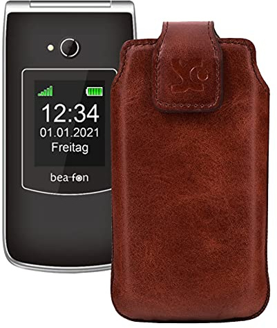 Suncase Original Tasche kompatibel mit Beafon SL645 Hülle Leder Etui Handytasche Ledertasche Schutzhülle Case in Mocca braun