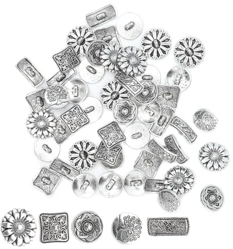 Botones de metal antiguos, Botones de aleación de zinc con diseño vintage, 50 piezas, Plateado y bronce, para chaquetas, trajes y accesorios de costura