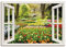 ARTLAND Wanddeko Leinwand Bilder Wandbild 100x70 cm + weitere Größen Keilrahmenbild Fensterblick Landschaftsbilder Tulpen Blumen U1OS