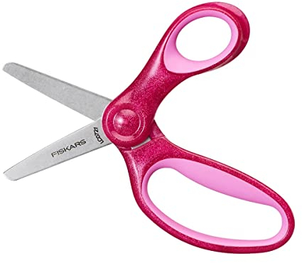 Fiskars Forbici per bambini, A partire da 6 anni, Lunghezza 13 cm, Per destrimani e mancini, Lame in metallo/Impugnature in plastica, Rosa, Glitter, 1064074