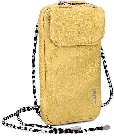 Zwei Handytasche zum Umhängen Mademoiselle.M MP30 Smartphone-Etui & Geldbörse 2-in-1, umlaufender Reißverschluss, längenverstellbarer Riemen, Mini-Handtasche 19 x 10 x 3 cm (Lemon)