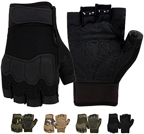 FIORETTO Mens Breathable Padded Fingerless Motorcycle Gloves Half Finger Gloves for Cycling Hiking Climbing Outdoor Sports