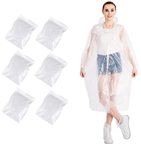 OUOQI 6pcs Chubasqueros Transparentes, Chubasquero Impermeable Desechable, Impermeables Desechables, Hubasquero Desechable, Ponchos de Lluvia Desechables, para Senderismo y Ocio al Aire Libre,Unisex