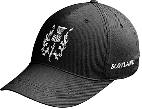 Purple Print House Scotland Badge Cap Mens Scottish Thistle Baseball Hat Nations Rugby Supporter, One Size, Black