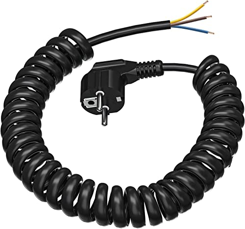 Cable Espiral 3M, 0,3M a 3M Extensible Con Enchufe Enrollado de Contacto de Protección, Cable de Extensión de 3 m, Alimentación Schuko, IP20