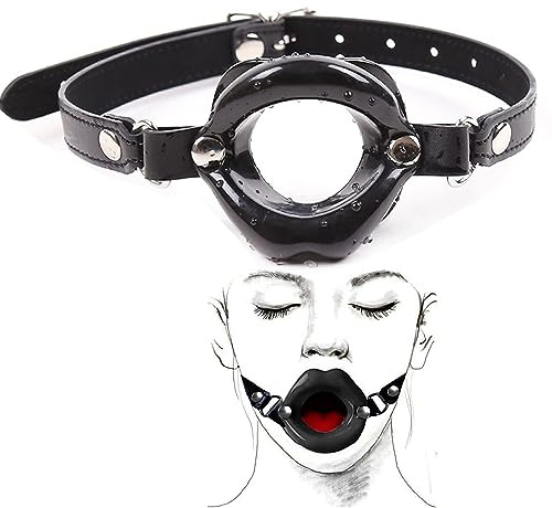 Erotic Sex Toys Gag Mouth Silicone Lips Mouth Ball SM Ball Gag Fetish Ball Gag SM Leather Bondage Restraints Fetish Slave Sex Toy for Beginners Couples(Black)