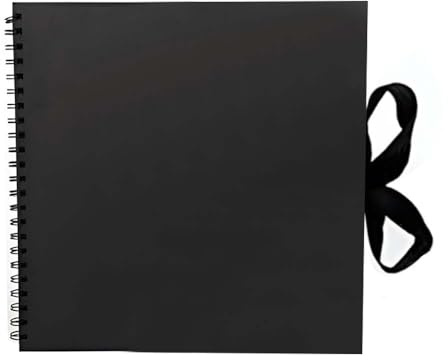 Scrapbook Photo Album Large 30 x 30cm Black Square Scrap Book Photo Album With 40 sheets 80 pages and Ribbon Closure Ideal for Wedding Family Baby Vacation Arts Crafts DIY