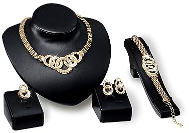 FRCOLOR Gioielli Da Sposa Oro Placcato Collana Bracciale Orecchini e Anello Per Matrimonio Completo Di Strass e Design Elegante Adatto Per Matrimoni e Feste