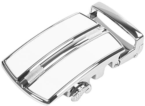 Herr Solid Buckle Automatisk Spärrhake Läder Bältesspänne I mitten med en kant-Silver, Silver – med en kant i mitten