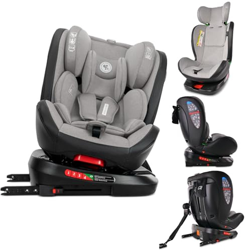 Lorelli Auto Kindersitz Nebula mit Isofix, 360 Grad drehbar, (0-36 kg) Mitwachsender Autositz i-Size 40-150cm - Gruppe 0+/1/2/3, Babysitz ab Geburt, 5-Punkt-Gurt, Einstellbare Kopfstütze, grau