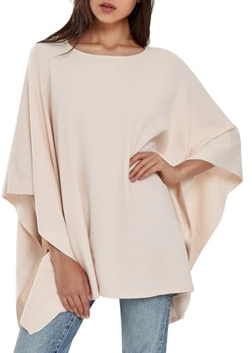 PULI Damtröja poncho elegant viskos stickad lös sittande poncho halsduk, Bäst, one size