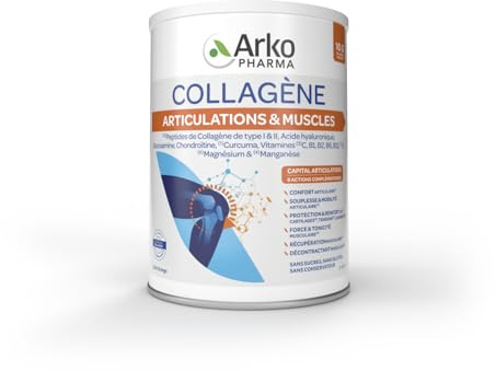 Arkopharma - Collagène Articulations et Muscles 260 g | Peptides de Collagène, Acide Hyaluronique, Glucosamine, Chondroïtine, Curcuma, Vitamines | Complément Alimentaire en Poudre