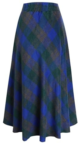 Beeblily Gonna Lunga Invernale Donna Vita Alta Elegante Lana Quadri Maxi Gonna Vintage Gonne Plissettata Blu XL