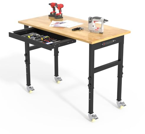 Siminute Adjustable Workbench, 48 Workbench with Drawers, 2000 lbs Load Capacity, Garage Worktable with Universal Wheels, Power Outlets Workstation for Garage, Workshop