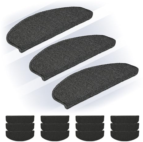 Relaxdays Tappetini Antiscivolo Scale Interne, Set 15 Tappeti Adesivi per Gradini, 65x24 cm, Coprigradini, Grigio Scuro