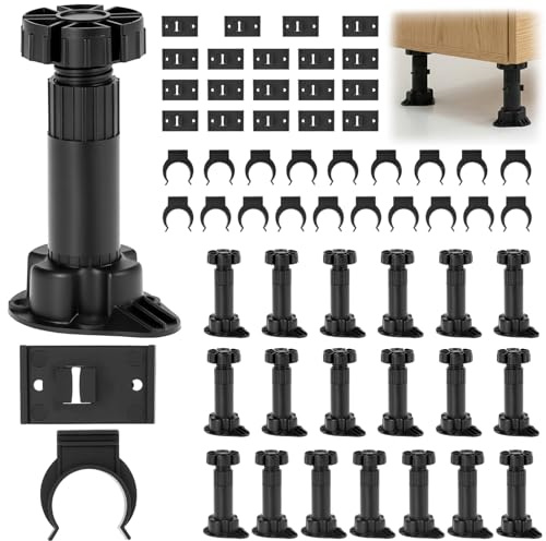 QWORK® Lot de 20 Pieds de Meuble, Pieds Meuble Cuisine, avec 10 Clips de Base et Plaques de Connexion, Plage étendue : 100-120 mm.