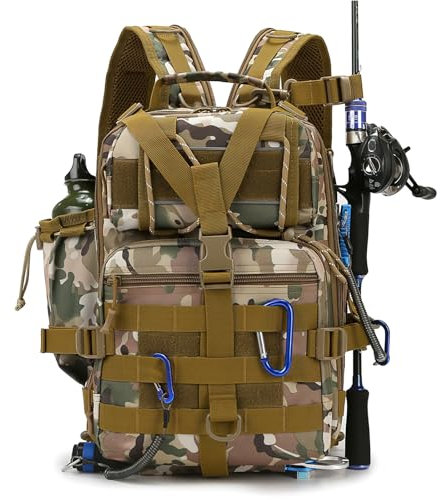 Aceshop Angeltasche, Wasserdichter Angelgerät Rucksack Angelrucksack Military Schultertasche Molle Angeltasche Taktischer Wanderrucksack Multifunktional Militär Rucksack für Angeln Wandern (Gelb)