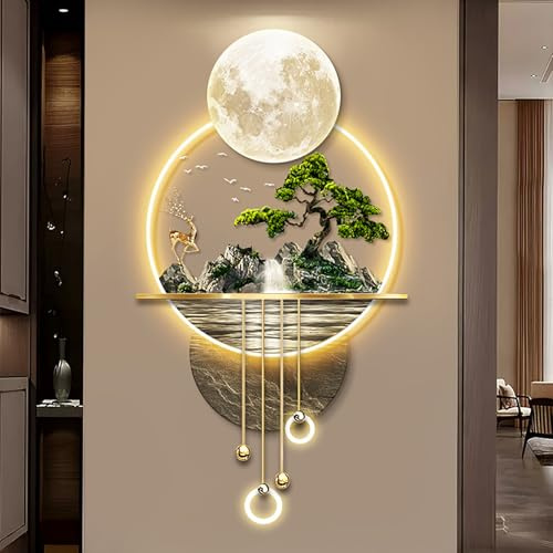 3D Relief LED Decorative Painting,Plug-in Power Supply Wall Hanging Mural,Creative Landscape Wall Hanging Mural,With frameless design, suitable for bedroom, living room, etc.(A,70x127cm/27.6x50in)