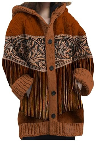 Mfhmom Cárdigan Largo Mujer Estilo Noruego Oversize Chaqueta Punto con Capucha Pullover Grueso Elegante Invierno Otoño Cárdigan 3D Estampado Digital Suéter Navideño