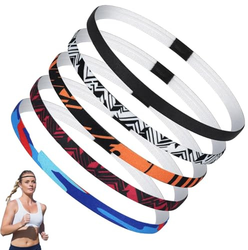 5 Pcs Bandeaux de Sport, Bandeaux Antidérapants Serre Tete Homme Femme Enfant Garcon Élastiques Anti-Transpiration Yoga Bandes de Cheveux Confortable Pratique Parfait pour Yoga running et Musculation