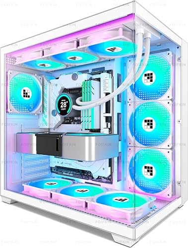 FOIFKIN F300 Caja de PC ATX con 7 Ventiladores PWM ARGB, Caja de PC Gaming, Caja de computadora de tamaño Medio con Vidrio panorámico, Soporte RAD 360mm, Tipo-C, Alto Flujo de Aire (Blanco, F300)